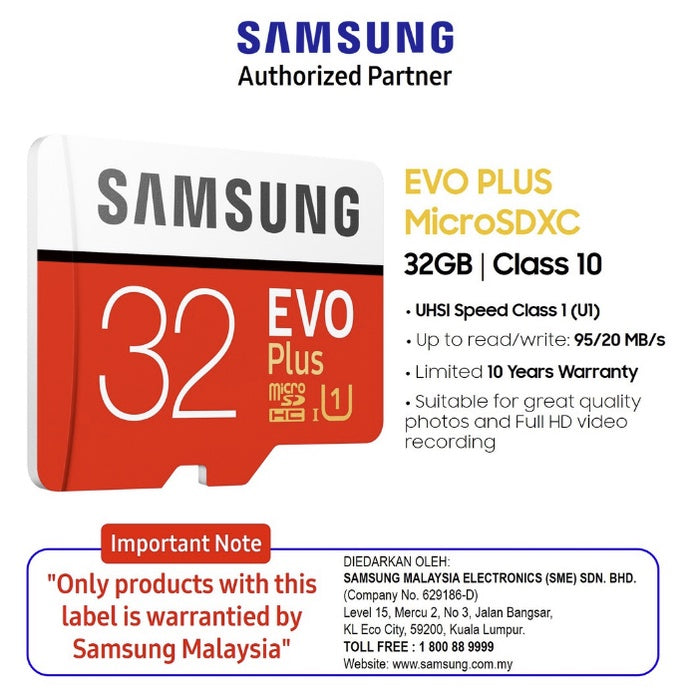 Samsung EVO Plus microSD w. Adapter 32GB/64GB Memory Cards