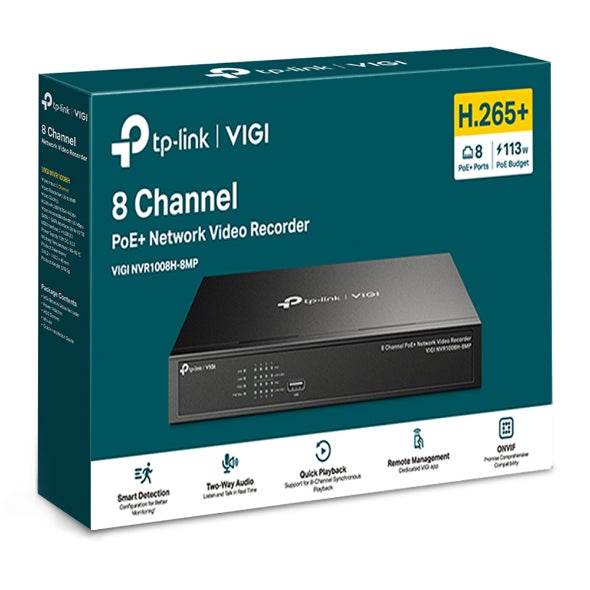 TP-LINK 4K VIGI NVR1008H-8MP 8-Channel PoE+ Network Video Recorder