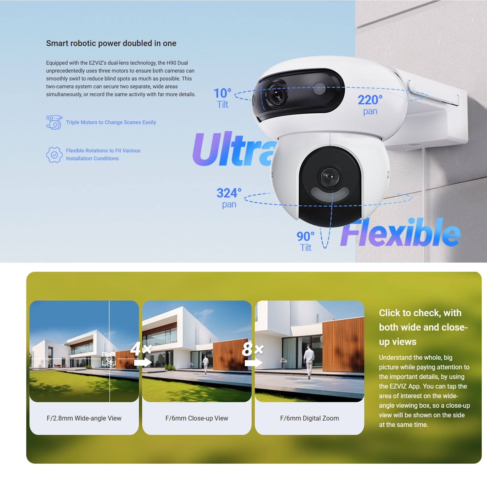EZVIZ H90 DUAL LENS 2K+ + 2K+ Full Color Night Vision, Outdoor Alarm With Flood Light Waterproof AI Detection CCTV