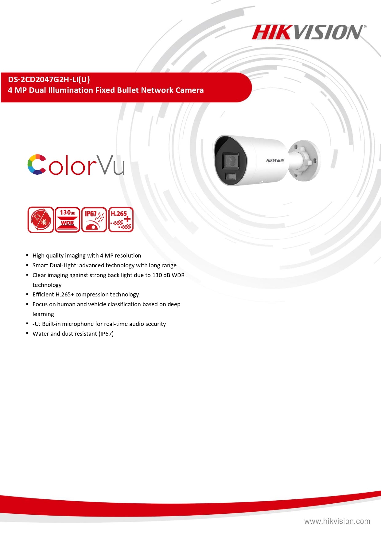 Hikvision 4MP DS-2CD2047G2H-LI Smart Hybrid Light with ColorVu Fixed Mini Bullet Network Camera