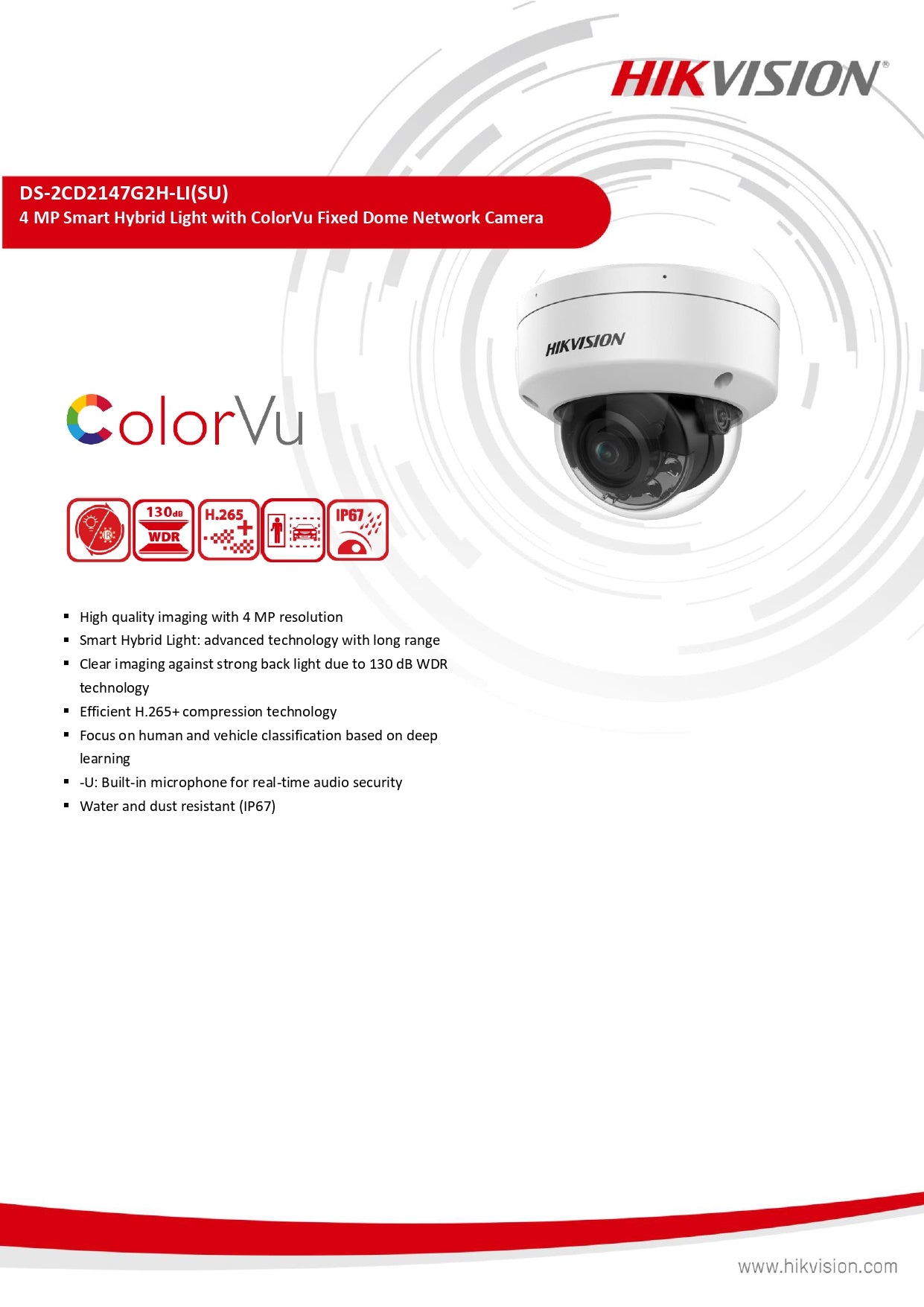 Hikvision DS-2CD2147G2H-LISU 4MP Smart Hybrid Light with ColorVu Fixed Dome Network Camera (Built-In MIC)