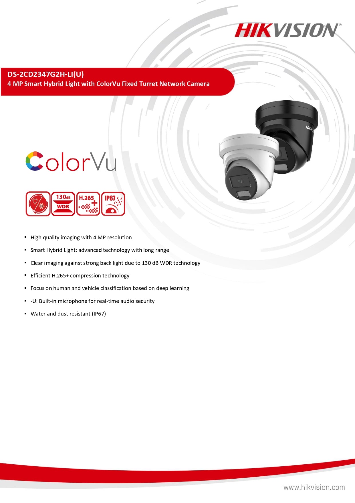 Hikvision DS-2CD2347G2H-LI 4MP Smart Hybrid Light with ColorVu Fixed Turret Network Camera