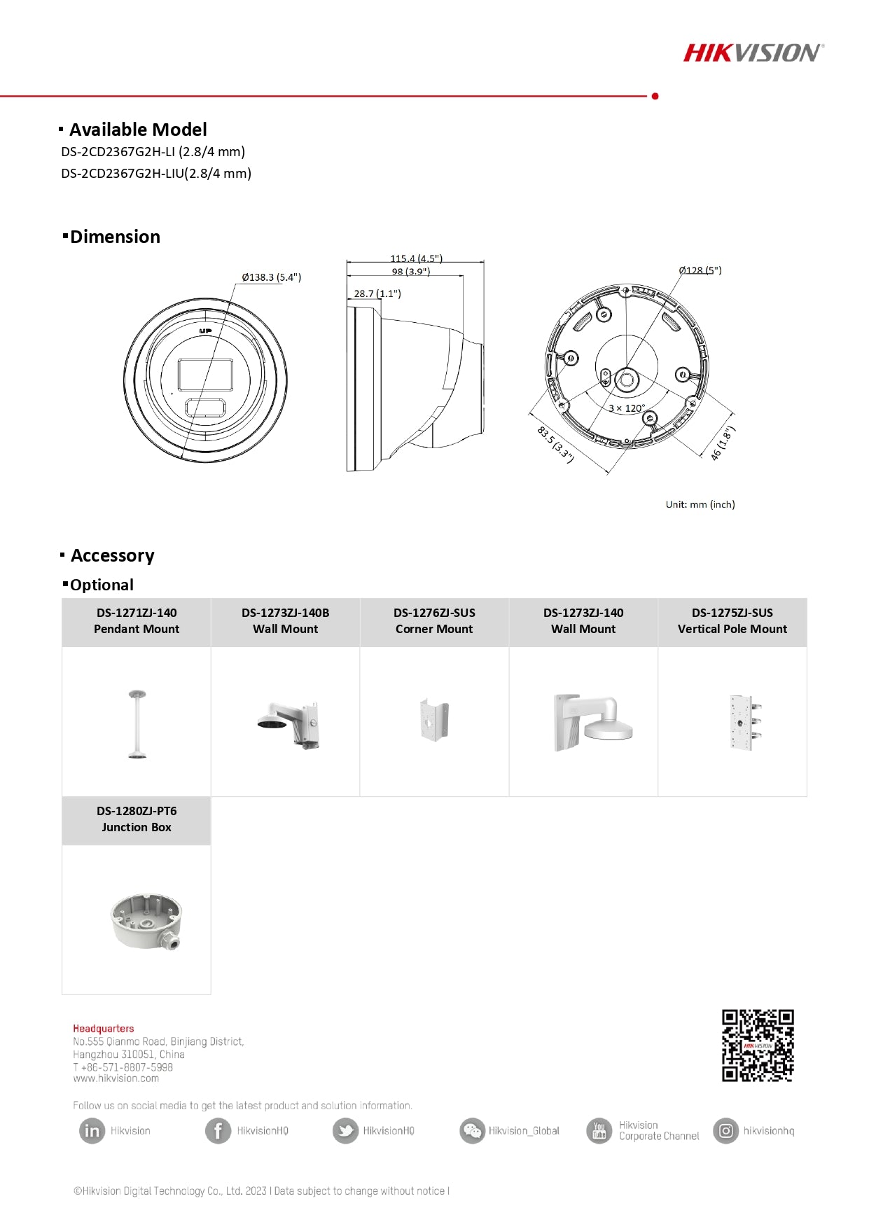 Hikvision DS-2CD2367G2H-LI 6MP Smart Hybrid Light with ColorVu Fixed Turret Network Camera