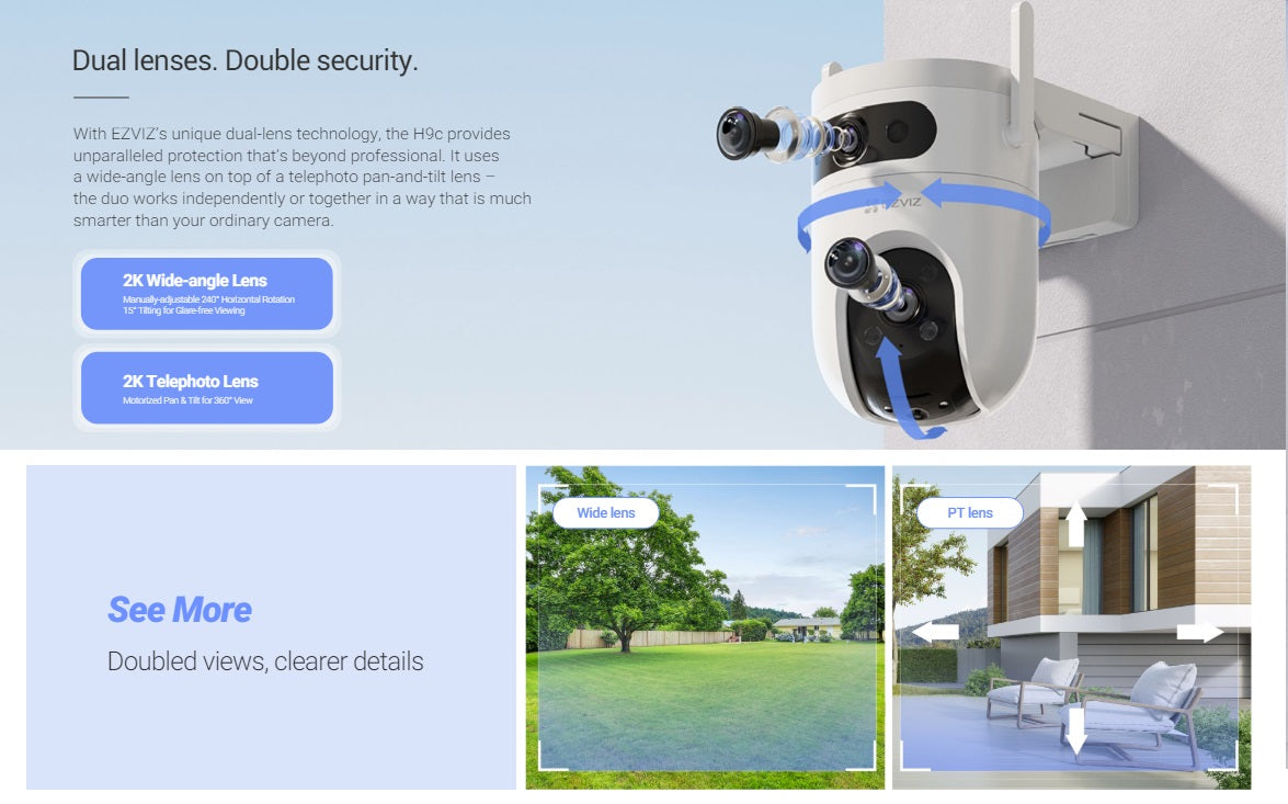 EZVIZ H9c 3MP + 3MP (2K) / 5MP + 5MP (3K) Dual-Lens Pan & Tilt Wi-Fi Camera