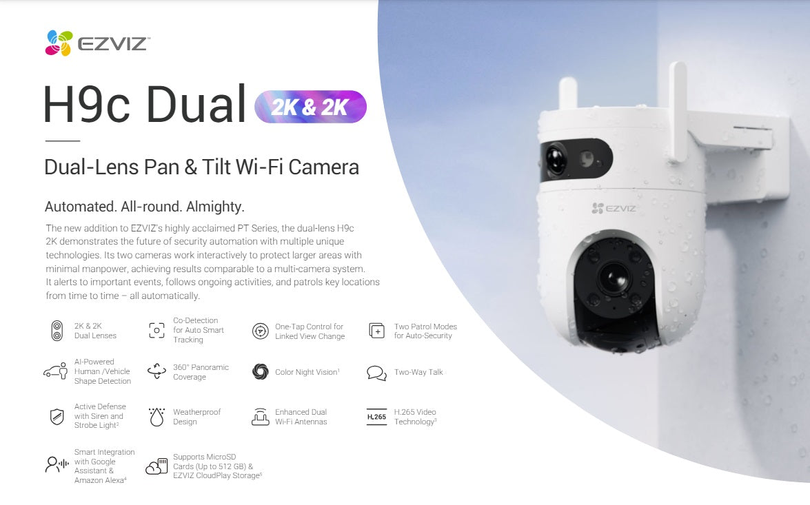 EZVIZ H9c 3MP + 3MP (2K) / 5MP + 5MP (3K) Dual-Lens Pan & Tilt Wi-Fi Camera