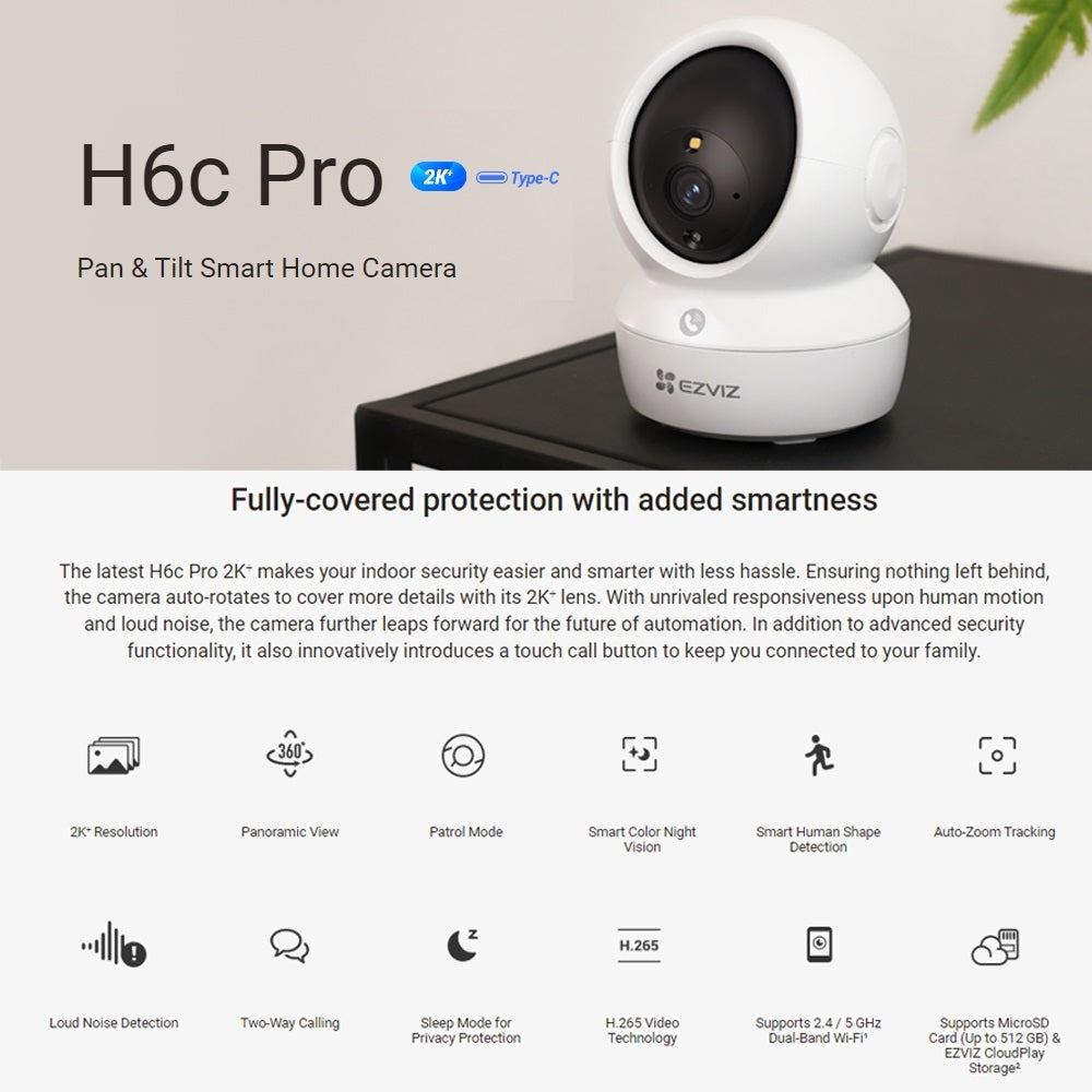 EZVIZ H6C Pro 2MP / 4MP Pan & Tilt Smart Home Camera