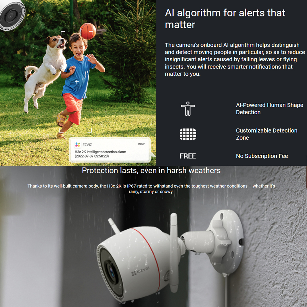 EZVIZ H3c 3MP 2K / H3c 4MP 2K+ Outdoor Wi-Fi Smart Home Camera