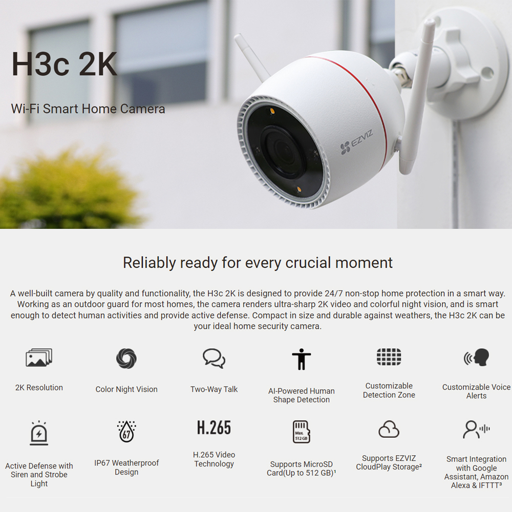 EZVIZ H3c 3MP 2K / H3c 4MP 2K+ Outdoor Wi-Fi Smart Home Camera