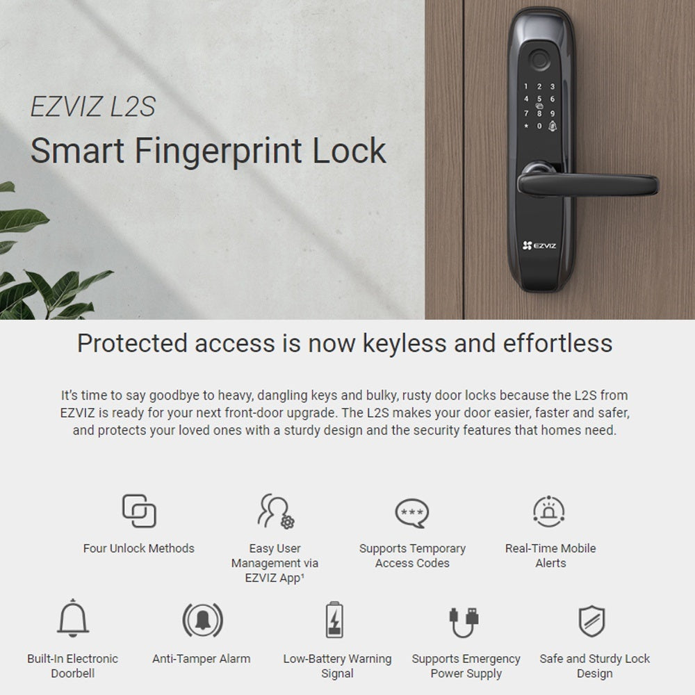 Ezviz L2S Smart Fingerprint Passcode Proximity Card Keyless Lock Zigbee Version Door Lock