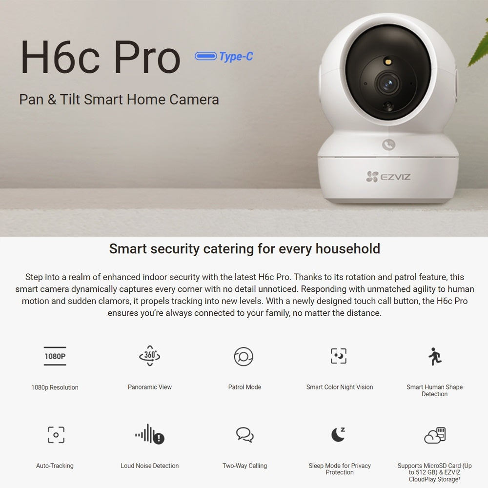 EZVIZ H6C Pro 2MP / 4MP Pan & Tilt Smart Home Camera