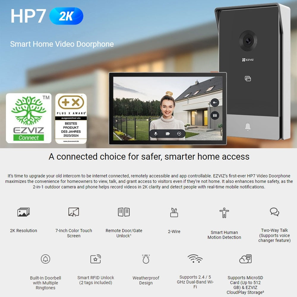 EZVIZ HP7 2K 3MP Smart Home Video Doorphone Dual Band Two Way Talk Waterproof RFID Intercome Video Doorbell Camera