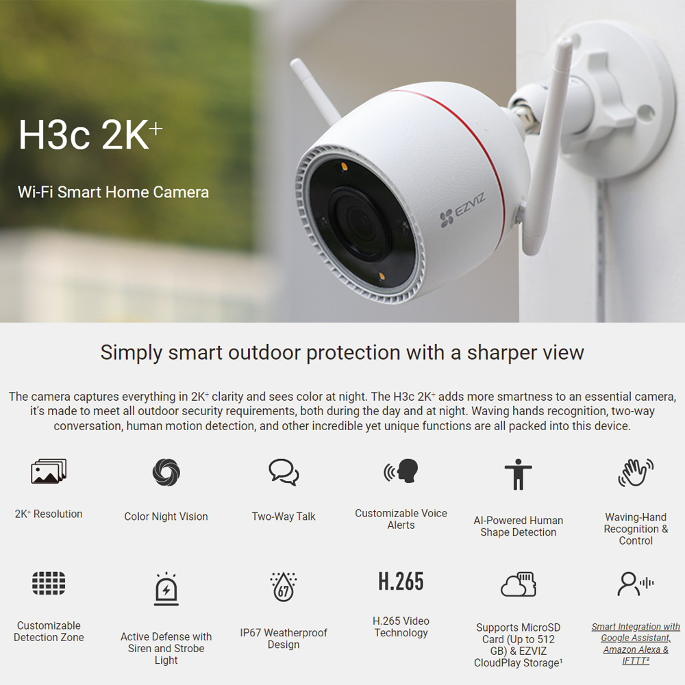 EZVIZ H3c 3MP 2K / H3c 4MP 2K+ Outdoor Wi-Fi Smart Home Camera