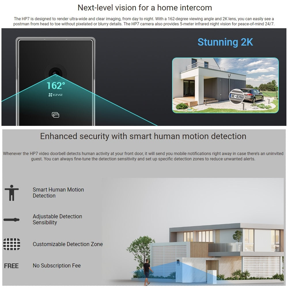 EZVIZ HP7 2K 3MP Smart Home Video Doorphone Dual Band Two Way Talk Waterproof RFID Intercome Video Doorbell Camera