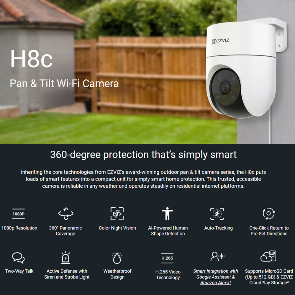 Ezviz H8C 2K⁺ 2MP / 4MP Outdoor Pan & Tilt Wi-Fi Camera