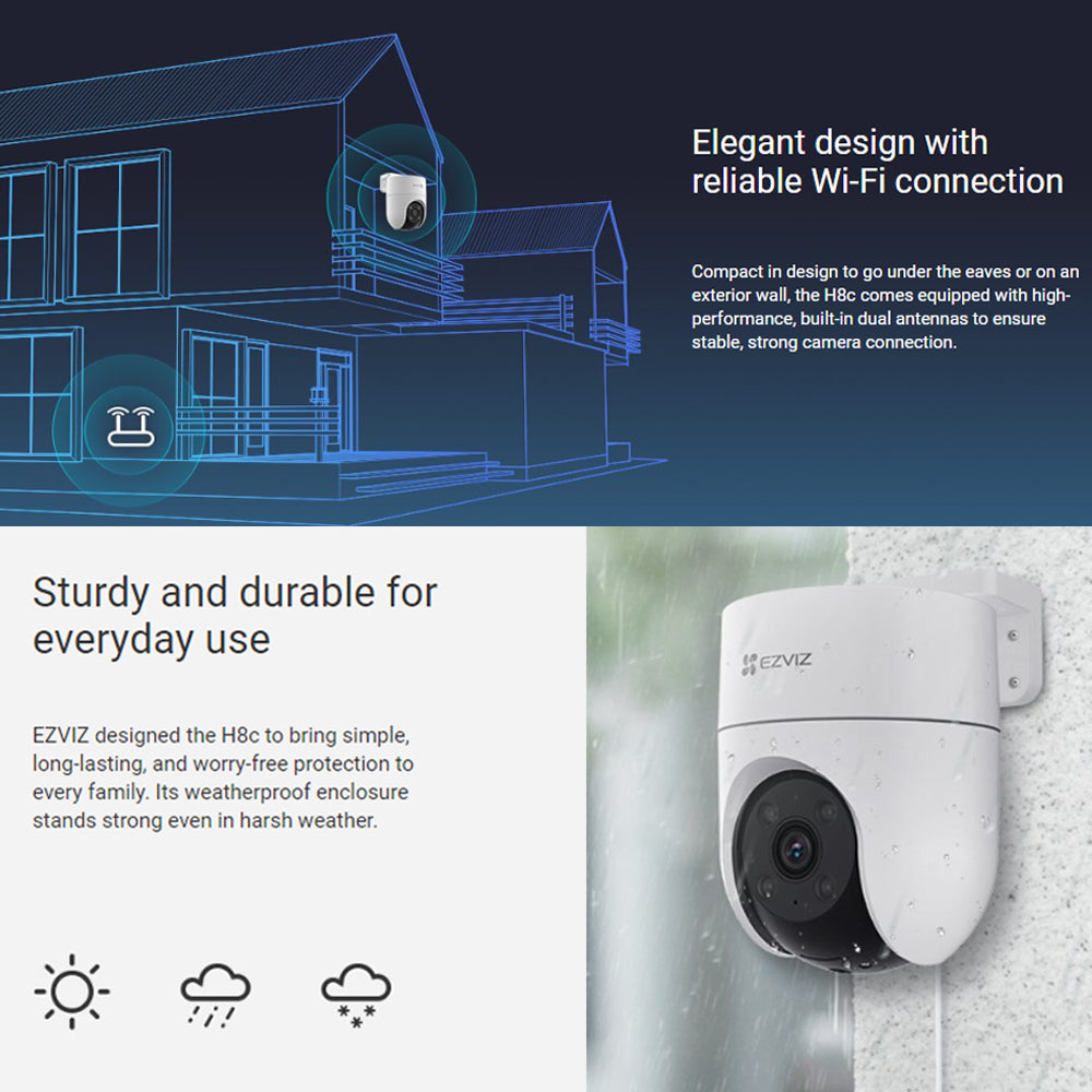 Ezviz H8C 2K⁺ 2MP / 4MP Outdoor Pan & Tilt Wi-Fi Camera