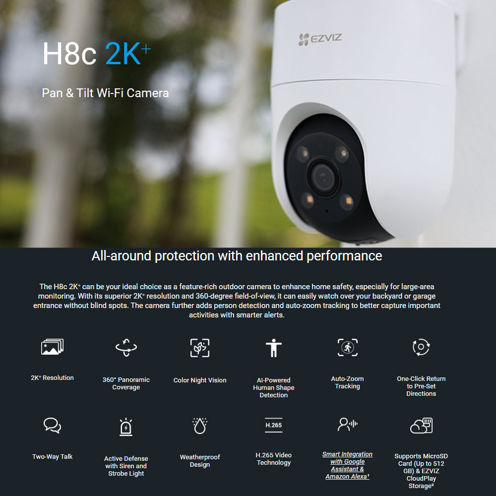 Ezviz H8C 2K⁺ 2MP / 4MP Outdoor Pan & Tilt Wi-Fi Camera