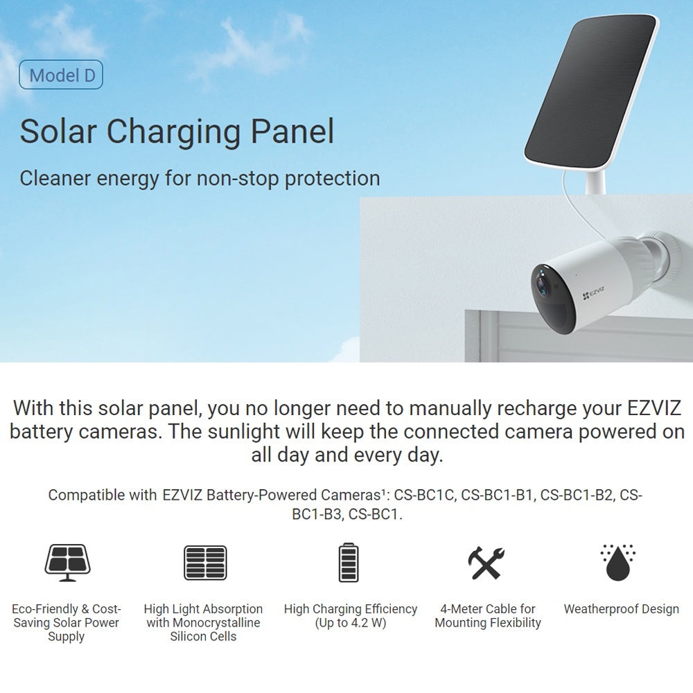 Ezviz Solar Charging Panel for Battery Powered Rechargeable Camera (Micro/Type-C)