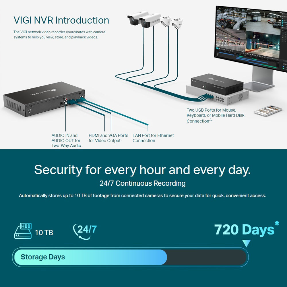 TP-LINK VIGI NVR1008H ONVIF 8 Channel H.265+ 80 Mbps Network Video Recorder