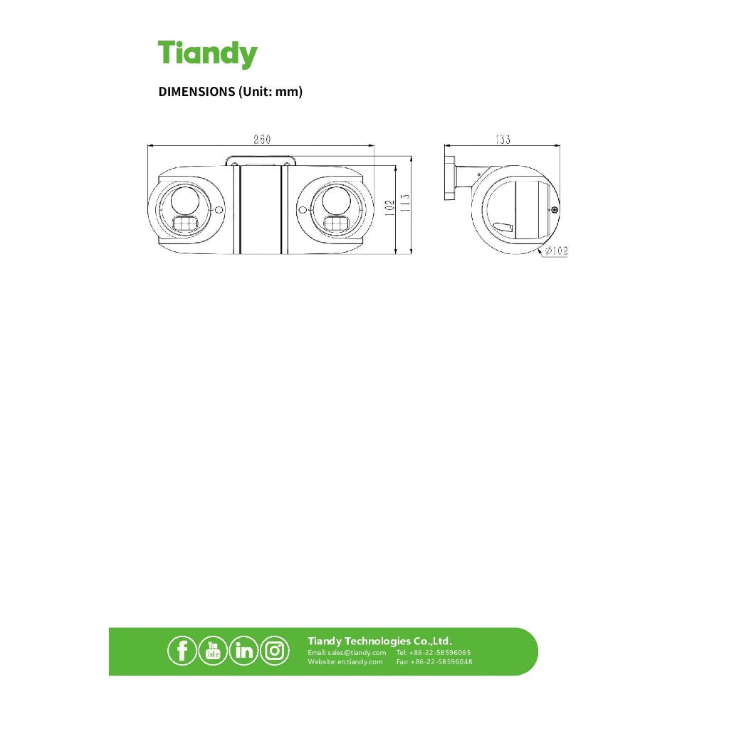 TIANDY Dual 2MP TC-C32RN Fixed IR Bullet Camera (BUILT IN MIC)