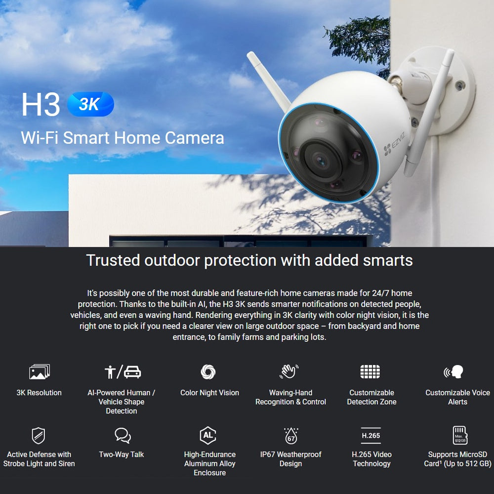 EZVIZ H3 3K (5MP) Color Night Vision Outdoor IP67 WiFi CCTV Camera