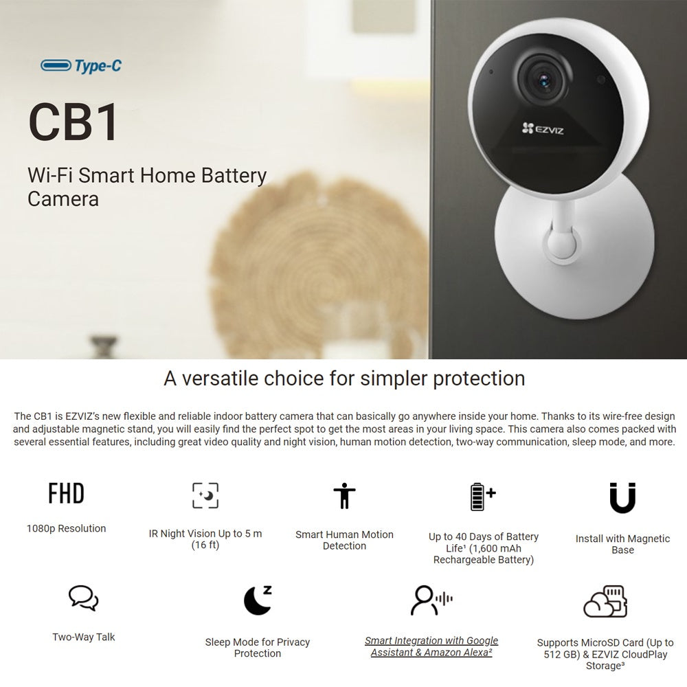 EZVIZ CB1 Full HD 1080P 2MP Wi-Fi Battery Powered Security CCTV Camera