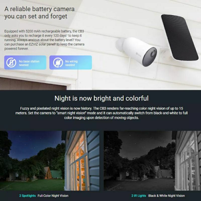 Ezviz CB3 2MP Autonomous Battery-Powered Smart Motion-Sensing Full-Color Night Vision Surveillance Camera