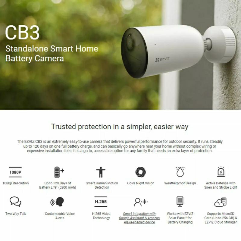 Ezviz CB3 2MP Autonomous Battery-Powered Smart Motion-Sensing Full-Color Night Vision Surveillance Camera