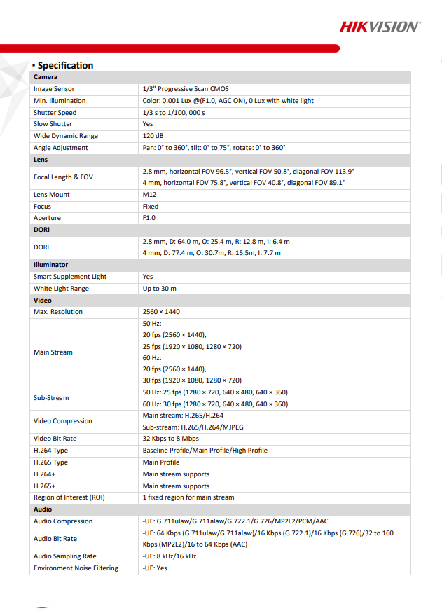 HIKVISION DS-2CD1347G0-LUF(C) 4MP ColorVu Fixed Turret Network Camera