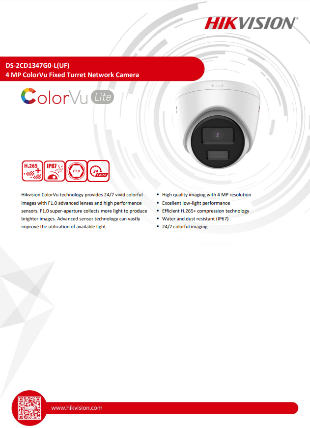 HIKVISION DS-2CD1347G0-LUF(C) 4MP ColorVu Fixed Turret Network Camera