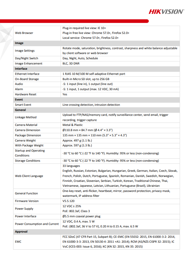 HIKVISION DS-2CD2121G0-IS(C) 2MP WDR Fixed Vandal Dome Network Camera