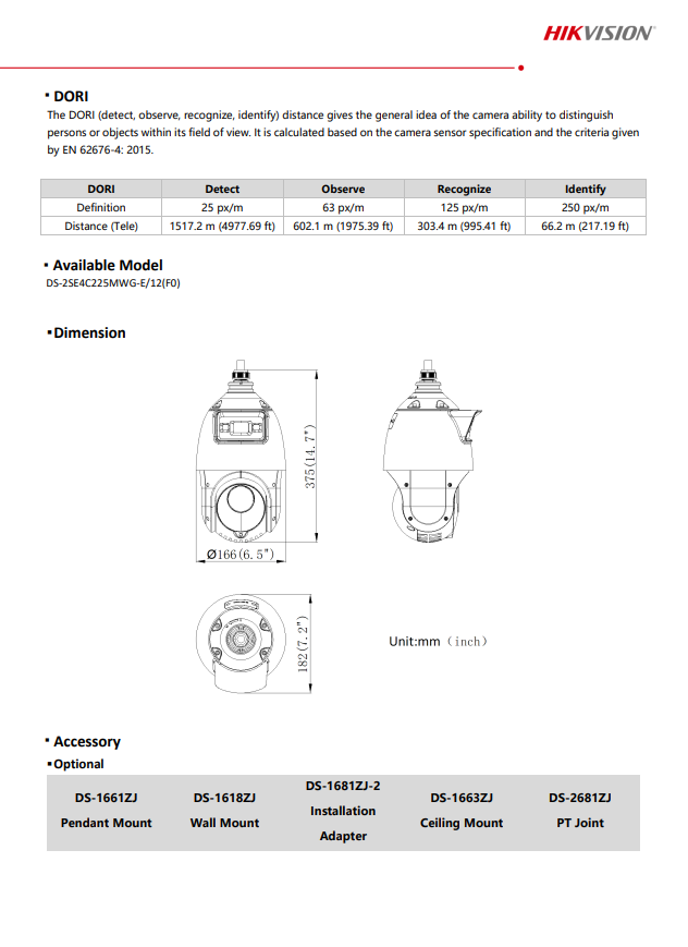 HIKVISION DS-2SE4C225MWG-E(12F0) TandemVu 4" 2MP 25X Colorful & IR Network Speed Dome