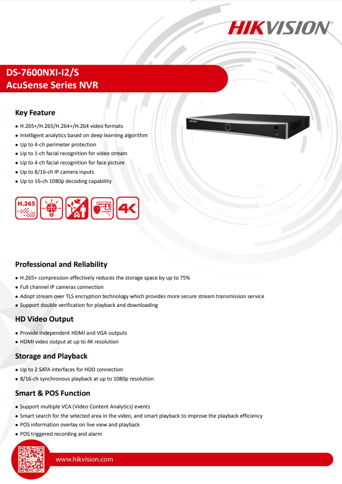 HIKVISION DS-7608NXI-I2/S(C) 8-ch 1U AcuSense 4K NVR