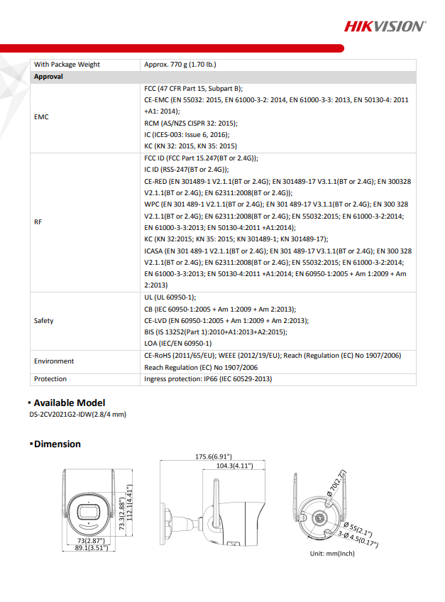 HIKVISION DS-2CV2021G2-IDW(D) 2MP Outdoor Audio Fixed Bullet Network Camera