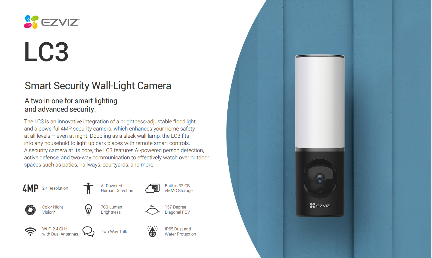 EZVIZ LC3 4MP Smart Security Wall-Light Camera