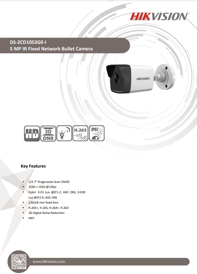 HIKVISION DS-2CD1053G0-I 5MP Fixed Bullet Network Camera