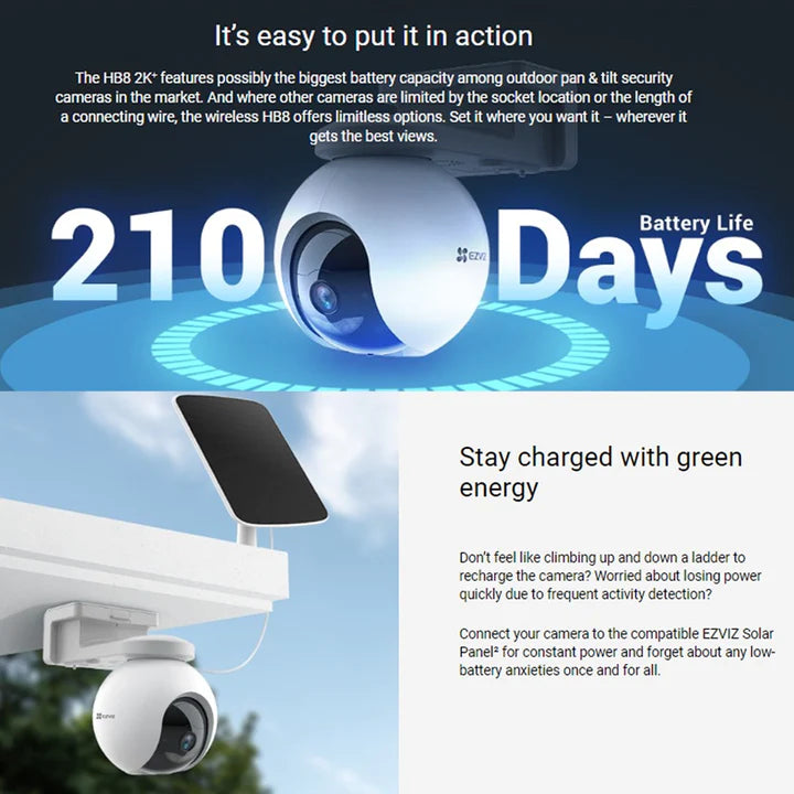 EZVIZ HB8 2K+ 4MP Rechargeable Battery Wi-Fi Built-in 32GB eMMC Storage CCTV Camera