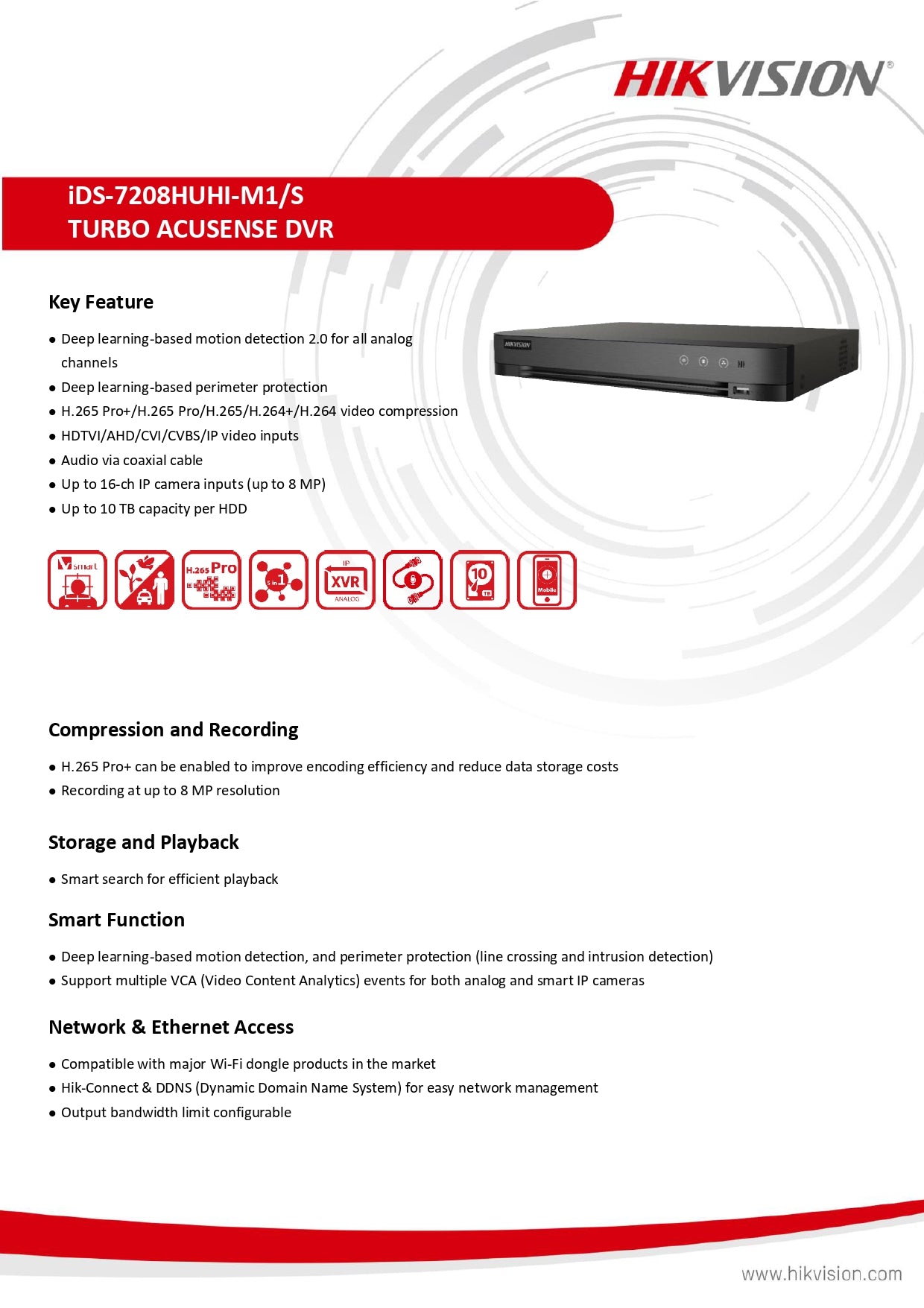 HIKVISION iDS-7208HUHI-M1/S 8-ch 5MP 1U H.265 AcuSense DVR