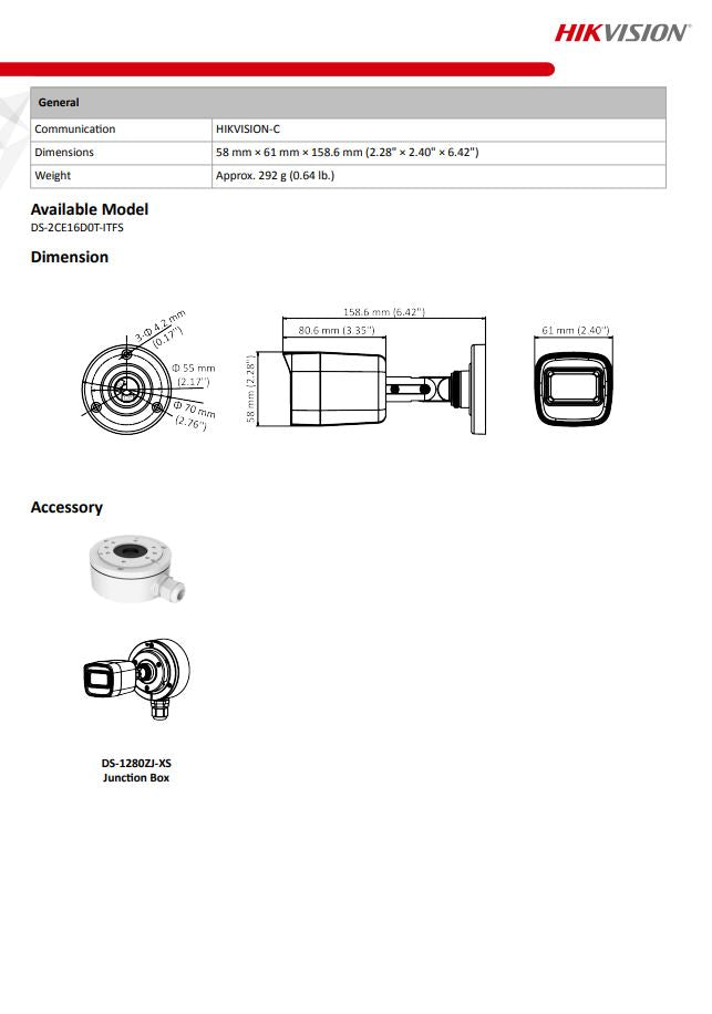 HIKVISION 2MP DS-2CE16D0T-ITFS AUDIO FIXED MINI BULLET CAMERA