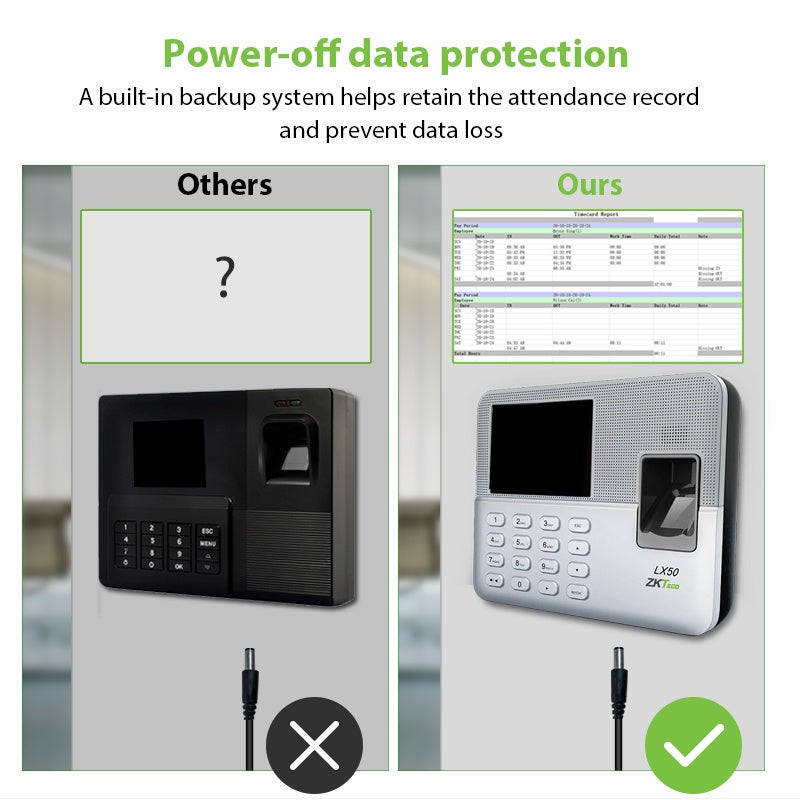 ZKTeco Fingerprint Attendance Machine Time Record Office Employee Punch Card LX50