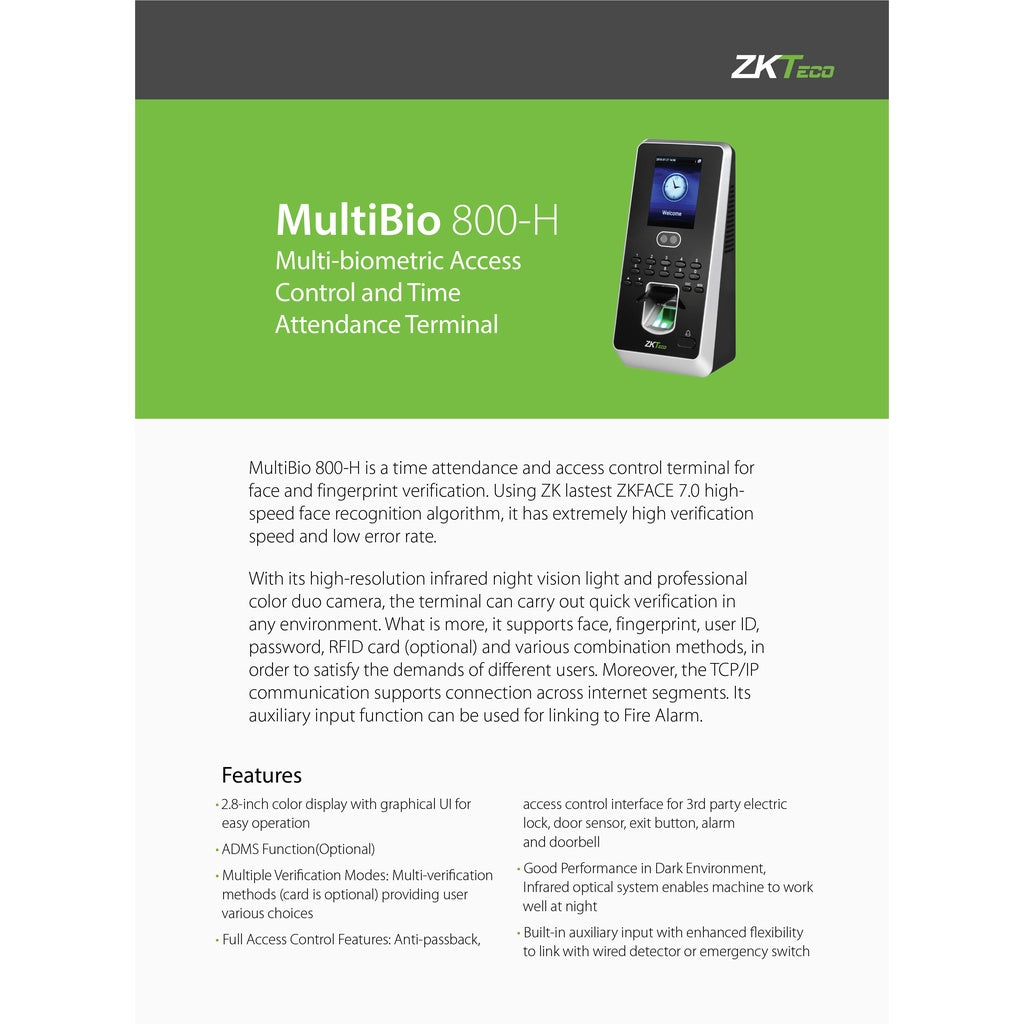 ZKTeco MultiBio 800H-ID Multi Biometric Face Recognition