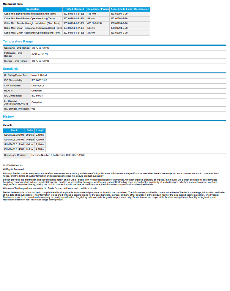 BELDEN GUMTA06.012100 6 Core Singlemode Indoor LSZH Distribution Fiber Optic