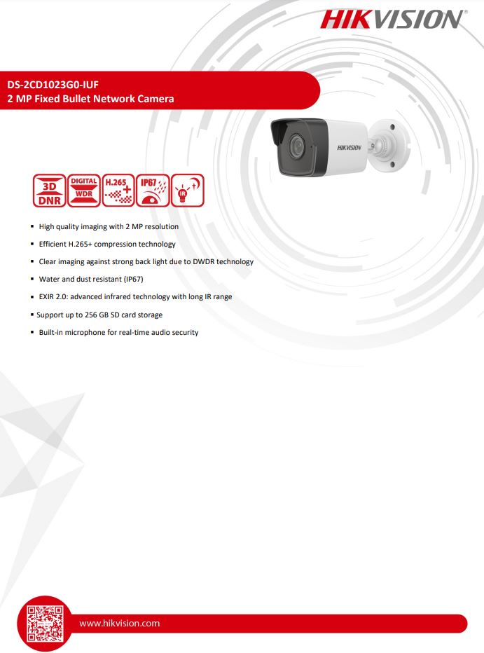 HIKVISION DS-2CD1023G0-IUF 2MP Fixed Bullet Network Camera