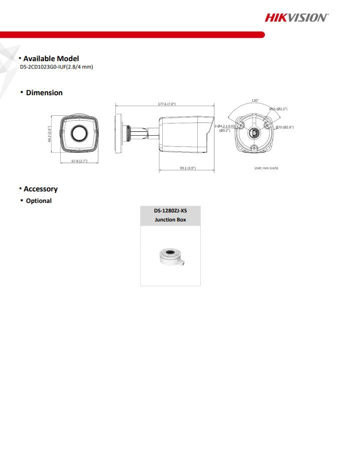 HIKVISION DS-2CD1023G0-IUF 2MP Fixed Bullet Network Camera