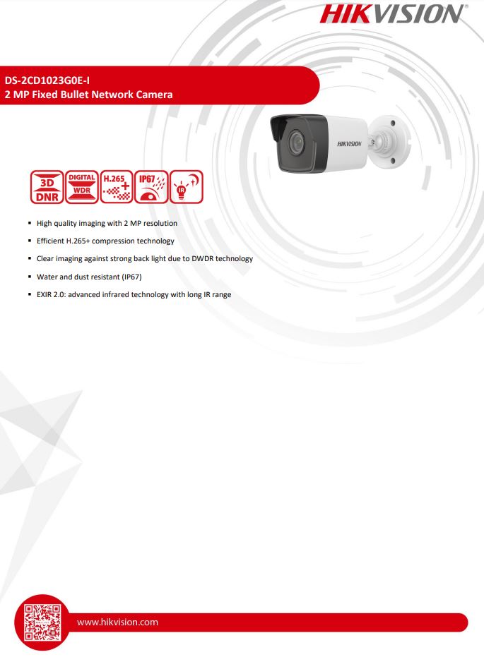 HIKVISION DS-2CD1023G0E-I(C) 2MP Fixed Bullet Network Camera