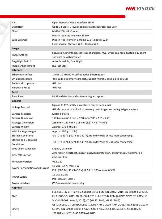 HIKVISION DS-2CD1043G0-IUF(C) 4MP Fixed Bullet Network Camera