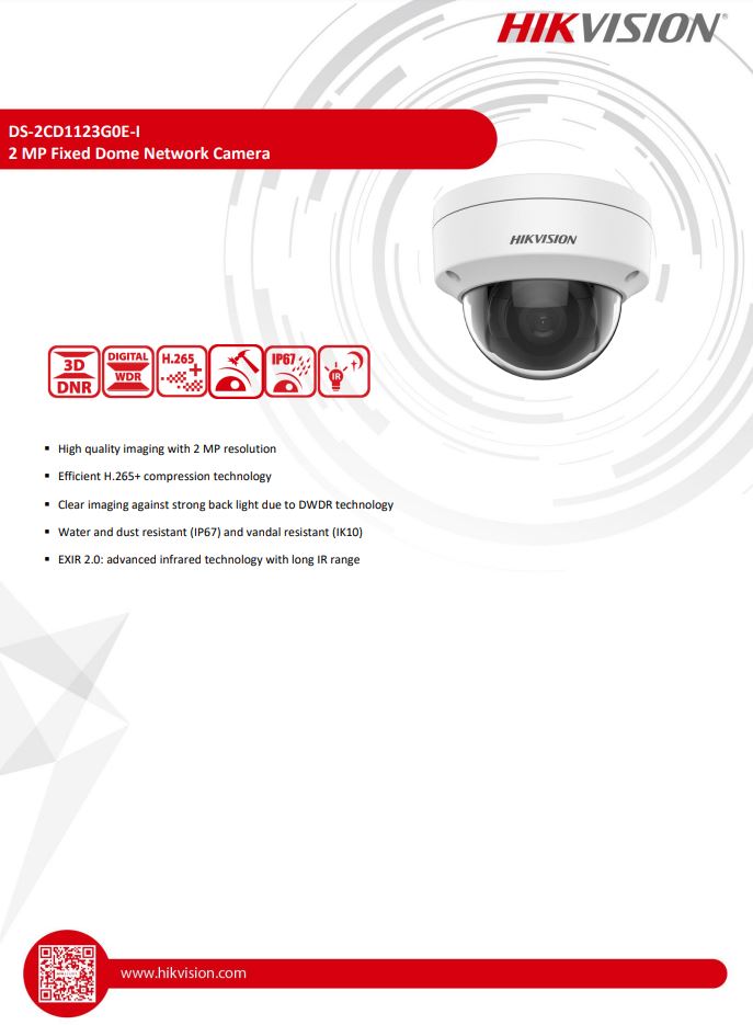 HIKVISION DS-2CD1123G0E-I(C) 2MP Fixed Vandal Dome Network Camera