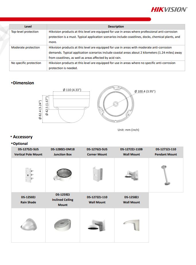 HIKVISION DS-2CD1123G0E-I(C) 2MP Fixed Vandal Dome Network Camera