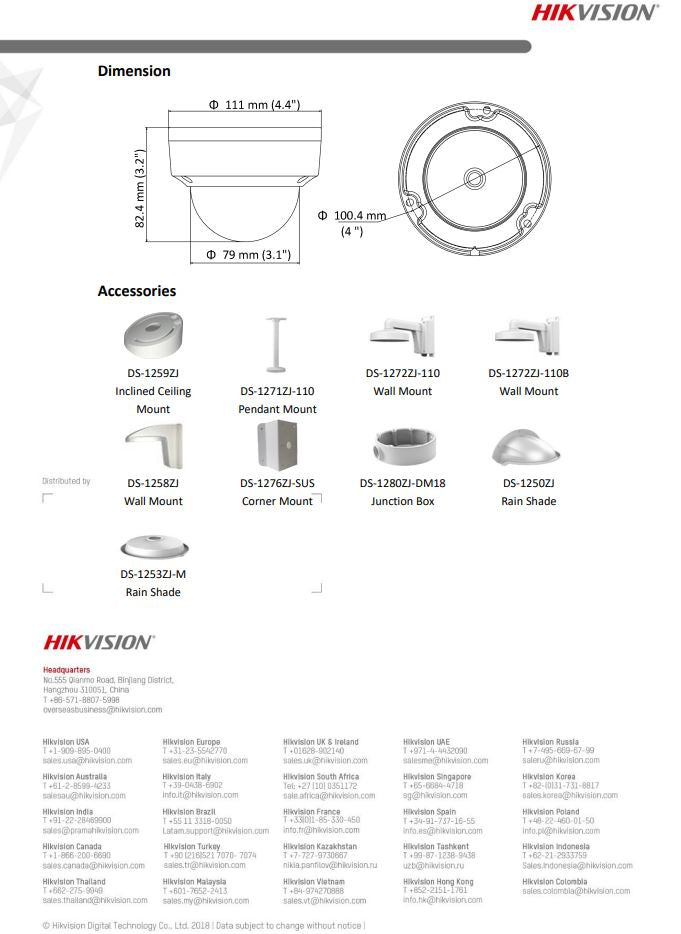 HIKVISION DS-2CD1123G0E-I(L) 2MP Fixed Vandal Dome Network Camera