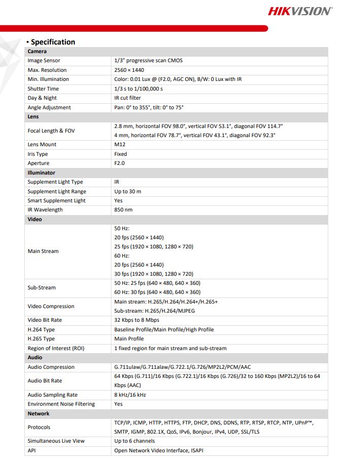 HIKVISION DS-2CD1143G0-IUF(C) 4MP Fixed Vandal Dome Network Camera