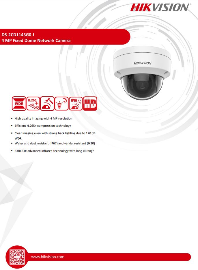 HIKVISION DS-2CD1143G0-I(C) 4MP Fixed Vandal Dome Network Camera